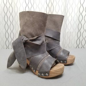 7.5 Bootie Free People Gray Suede Distressed Clog Wrap Strappy Ankle Sandal Boot